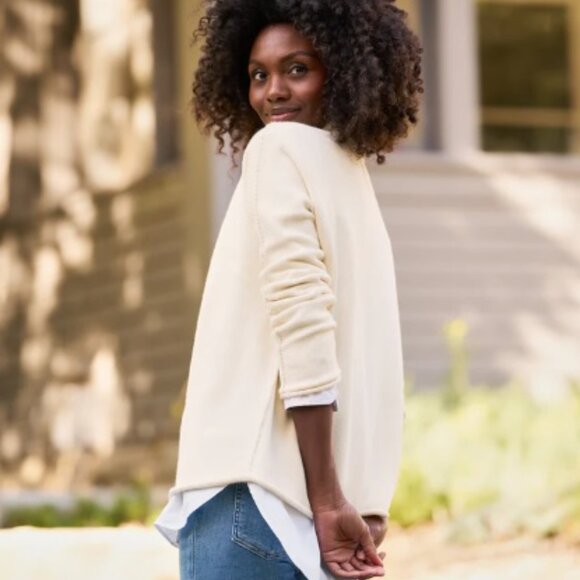 Frank & Eileen Monterey Rolled Funnel Neck Sweater in Cream - Picture 2 of 6